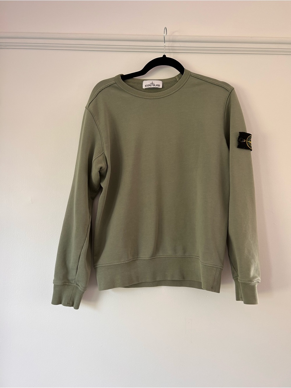 Stone Island Olive Crewneck Sweatshirt with Sleeve Badge